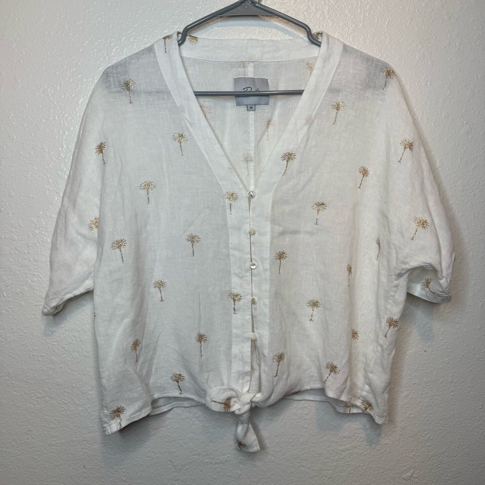 Rails Thea Golden Palms Tie Front Linen Blend Shirt Size Medium